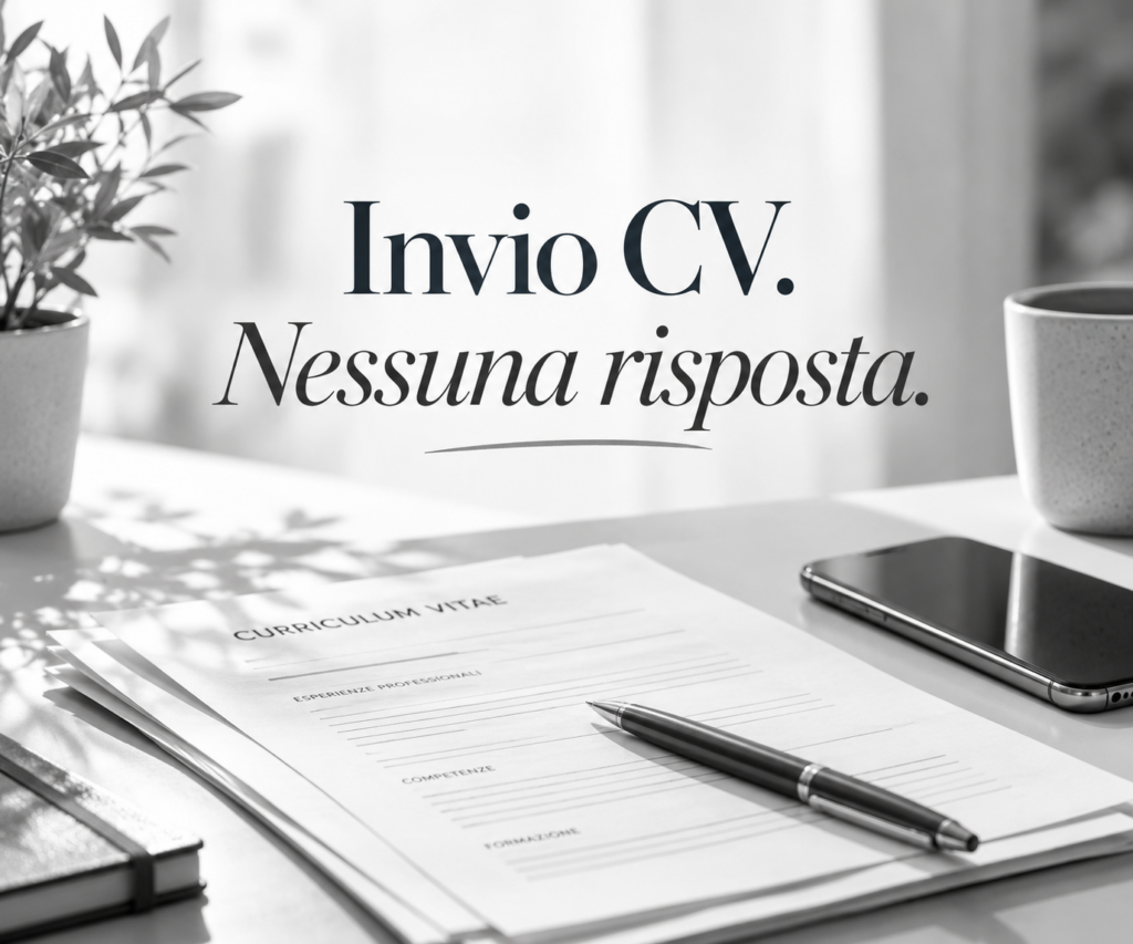 Invio curriculum ma non ricevo risposte: curriculum vitae e smartphone su una scrivania in bianco e nero.